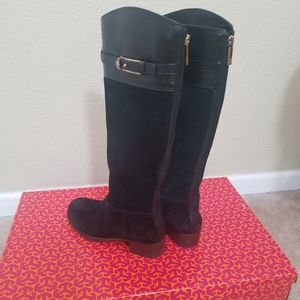 Tory Burch Jenna 40MM Riding Boots suede/leather black boots size 6.5